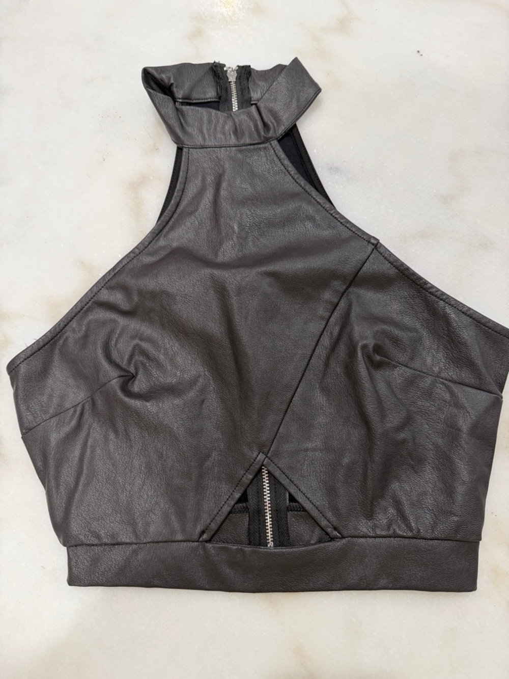 naked wardrobe Dark Gray Faux Leather Halter Crop Top
